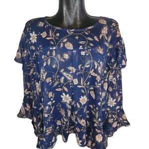 BCNL Design Floral Navy Blue Ruffle Detailed Blouse XXL